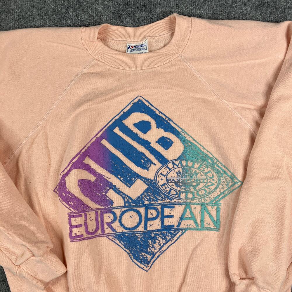 Hanes Sweatshirt Womens XL Peach Club European Graphic Retro Crewneck Pullover